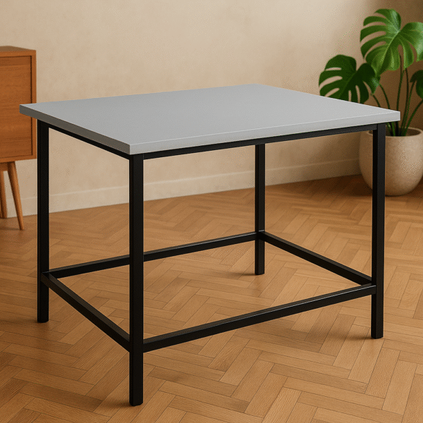Modern Light Grey Fiber Glass Study Table with Steel Frame - Image 3