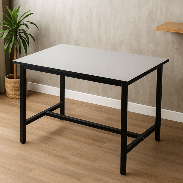 Modern Light Grey Fiber Glass Study Table with Steel Frame - Image 4