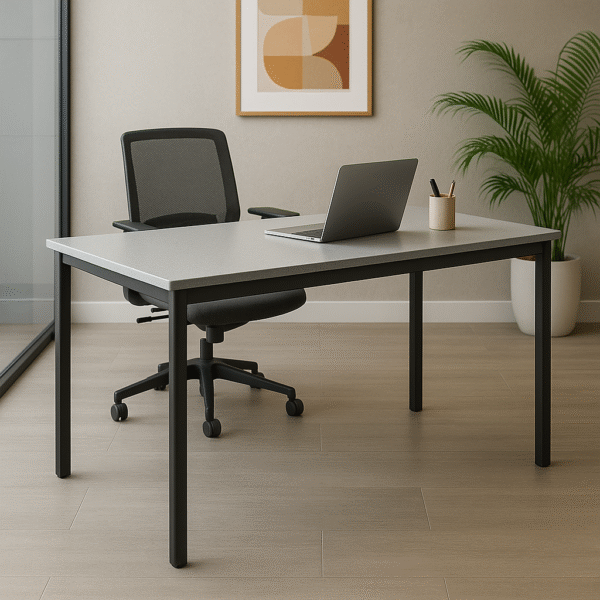 Professional Rectangular Fiber Office Table – Grey Top, Black Frame