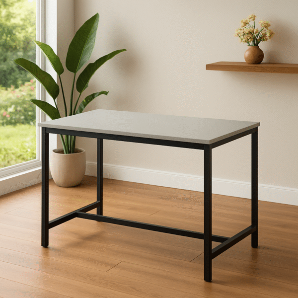 Modern Light Grey Fiber Glass Study Table with Steel Frame - Image 2